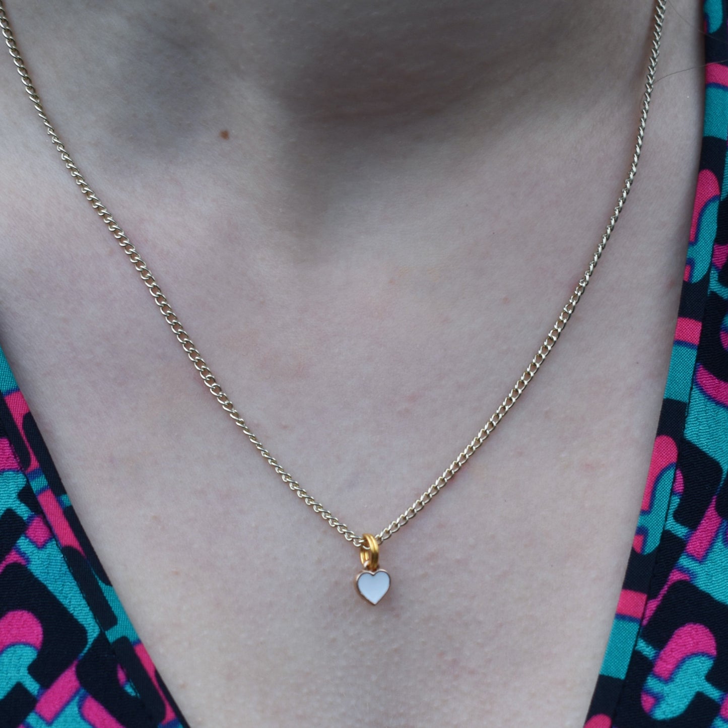 White heart enamel minimalist huggie necklace | by Ifemi Jewels