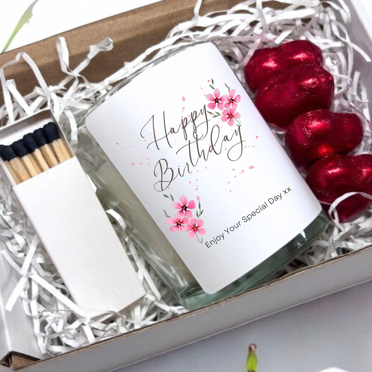 Personalised Pink Flowers Birthday Candle Gift Set
