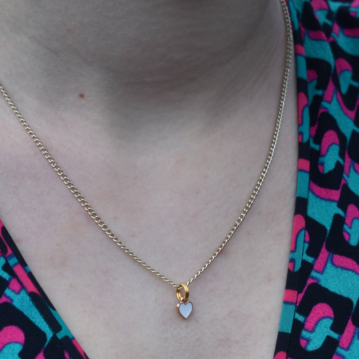 White heart enamel minimalist huggie necklace | by Ifemi Jewels