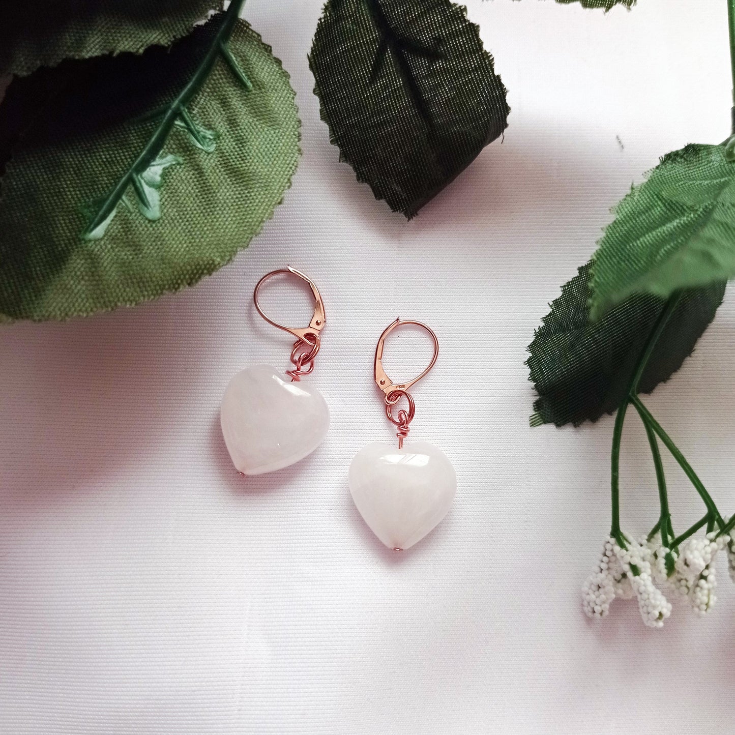 Rose Quartz Rose Gold Vermeil Earrings, Heart Gemstone Earrings, Bloom Collection | by nlanlaVictory-3