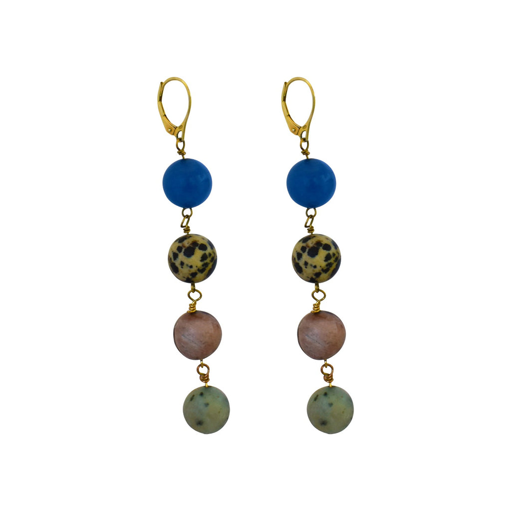 Blue Aventurine, Dalmatian Jasper, Mookaite and Sesame Jasper Yellow gold vermeil or 18k gold earrings | by nlanlaVictory-3